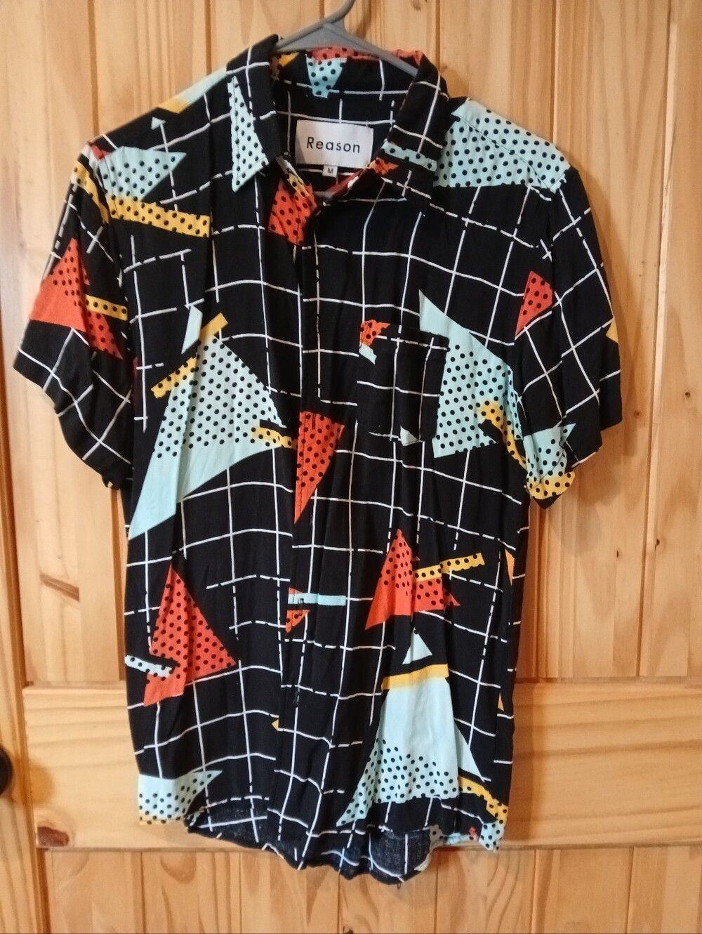 Reason Men's Black Geometric Short-Sleeve Shirt - Multicolor Print Size M